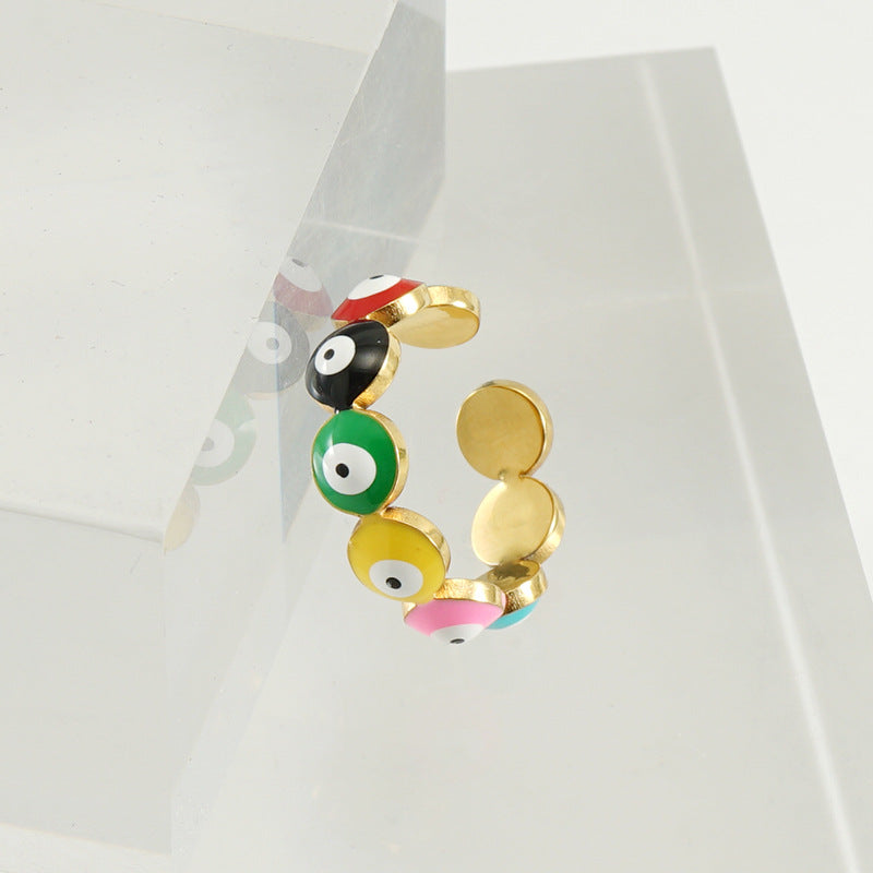 Anillos de acero inoxidable ajustables de ojo de demonio chapado en oro al por mayor